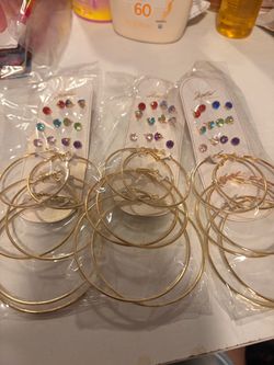 Gold Hoop & Crystal Stud Earring Sets (3 Packs)