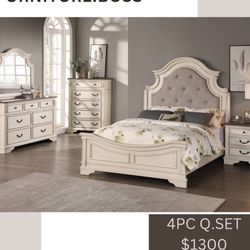 Queen bed, Dresser, Mirror, Nightstand $1300