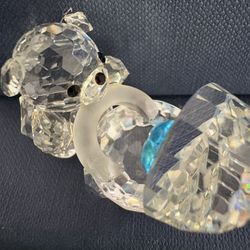 Swarovski Crystal Figurine Bear With Baby Carriage Blue Heart 