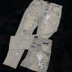 Purple Light Wash Paint Splatter Jeans