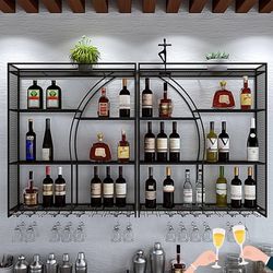 Wine Rack Wall Mounted Bar Shelves with Wine Glass Holder Rack Liquor Bottle Display Shelf Floating Bar Shelves Whiskey Shelf Kitchen Wall Cabinet for