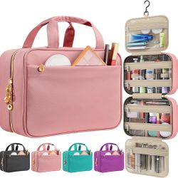 Travel Toiletry Bag for Women, Hanging Makeup Organizer Clear Pockets Large Hanging Travel Organizer with Compartments, Front Pocket, Fits Full-Size S