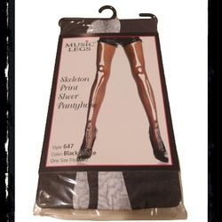 ☠️🦴Skeleton Print  🦴☠️ Sheer Pantyhose - OSFM  5' - 5'10" (90 - 165 lbs) *NIP*
