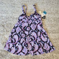 NWT Swim Solutions Paisley Tummy Control Thigh Minimizer Bathing Suit Swim Dress