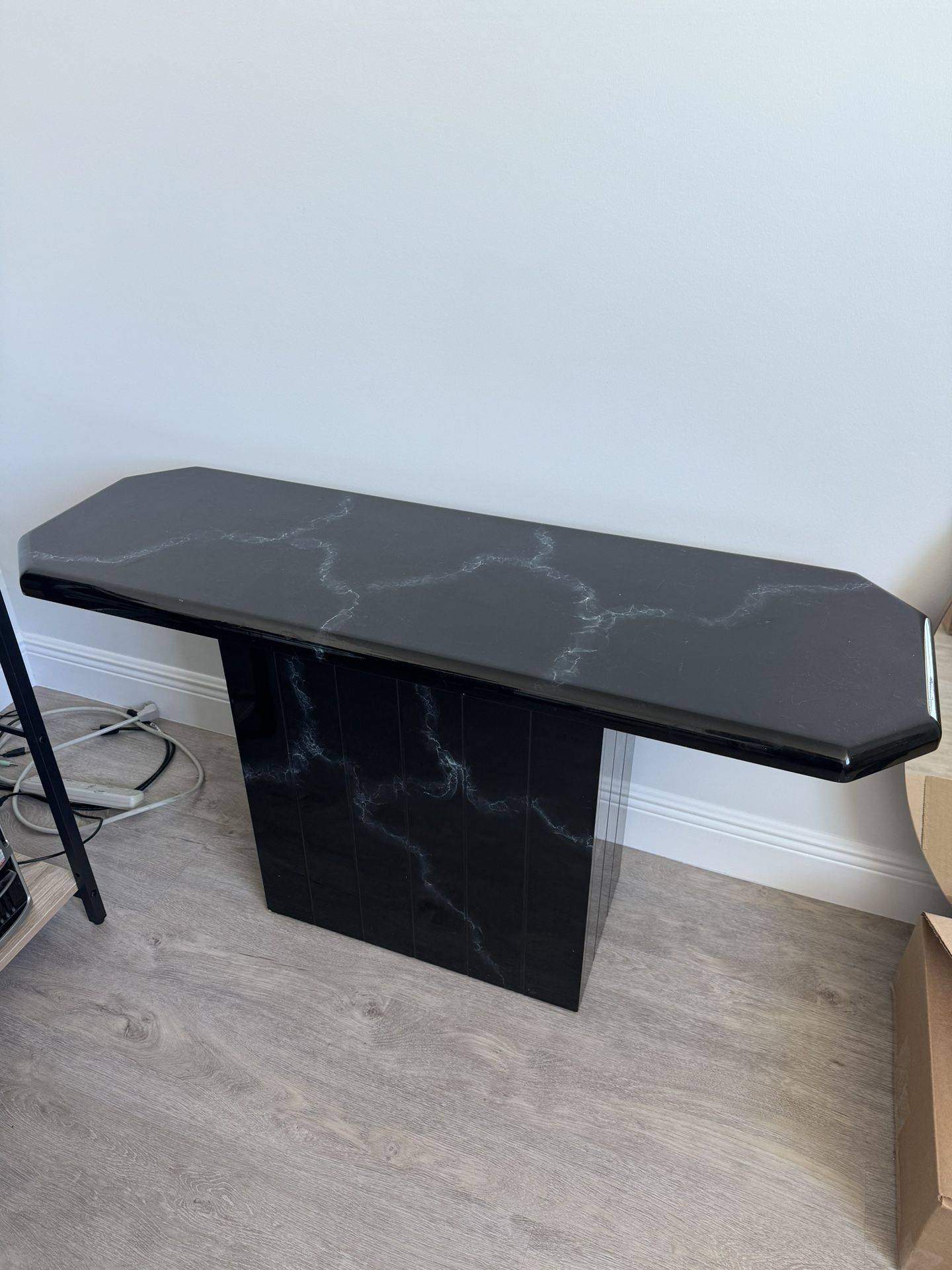 Vintage 80s Black Marbled Laminate Console Table