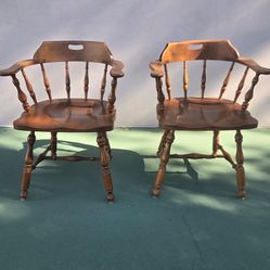 VTG Ethan Allen Maple Wood Nutmeg Heirloom Colonial Pub Style Arm Chairs 10-6031