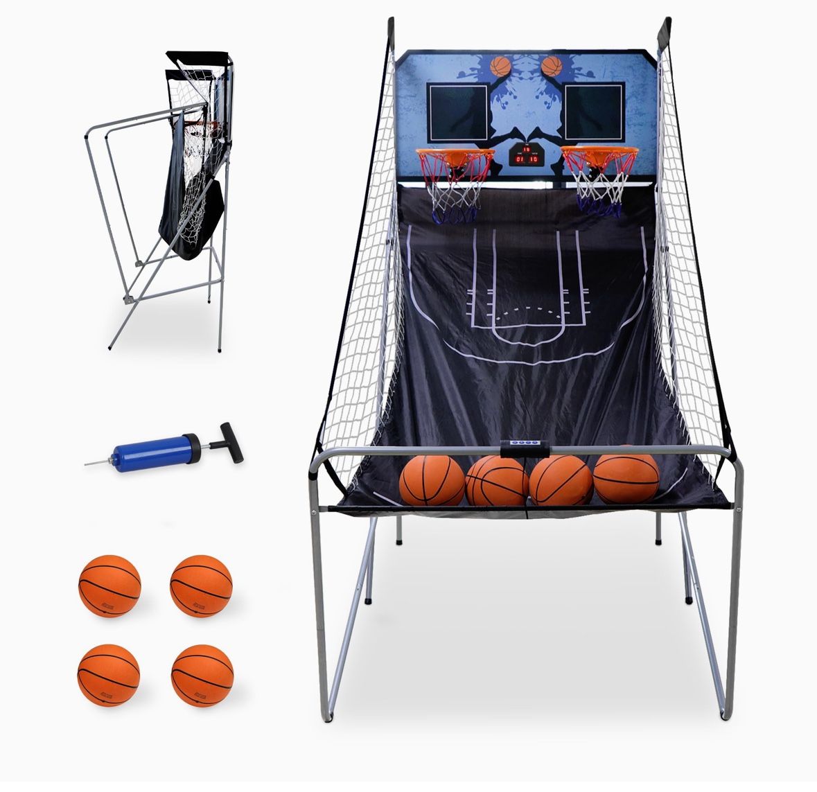 Foldable Indoor Basketball Arcade Game Sport Double Triple Electronic Hoops Shot 2 Players w/4 Balls, Inflation Pump for Kids and Adults