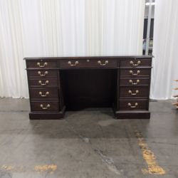 Henkel Moore Dark Wood Executive Desk with Brass Pulls