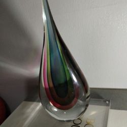 BLOWN ART GLASS TEAR DROP SCULPTURE 11"×4" 