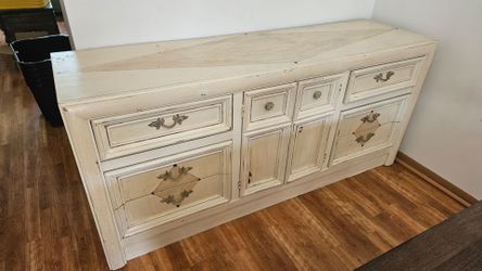 Solid Wood Buffet / Sideboard Cabinet – Distressed Cream Finish
