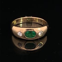 Natural Diamond And Emerald Ring Set In Solid 14kt Gold 