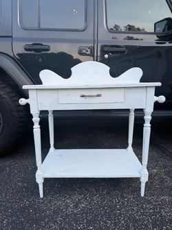 White Wood Side Table with Drawer and Shelf