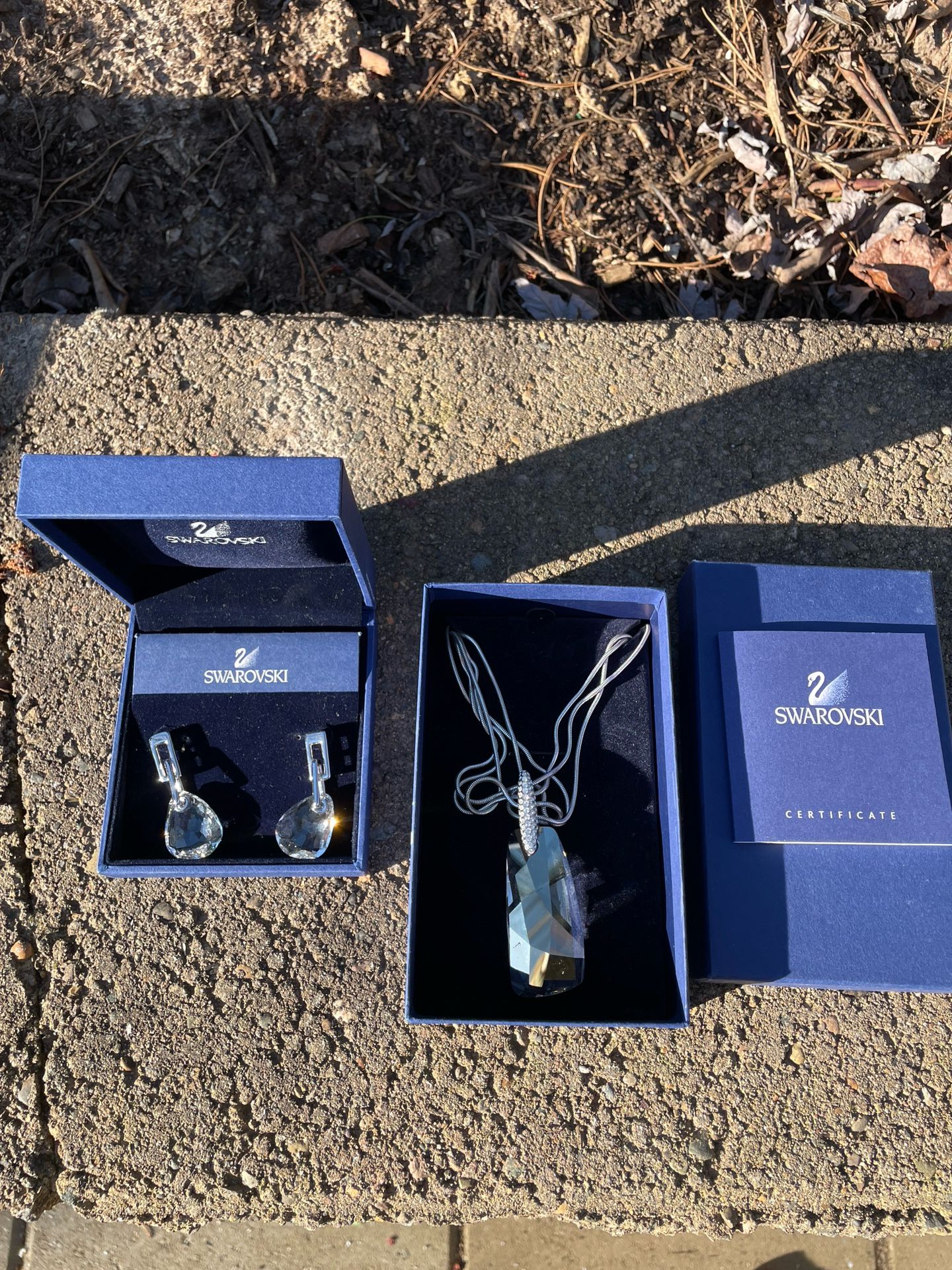 Swarovski diamond Earrings And Necklace Proof Of Authenticity Never Used With Original Box