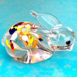 ART GLASS Rabbit Bunny Confetti PAPERWEIGHT