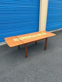 Mid Century Modern Teak Drop Leaf Dining Table With Tile Inlay