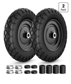 4.80/4.00-8 Flat Free Wheelbarrow Tire and Wheel, 2 Pack, Black Rim