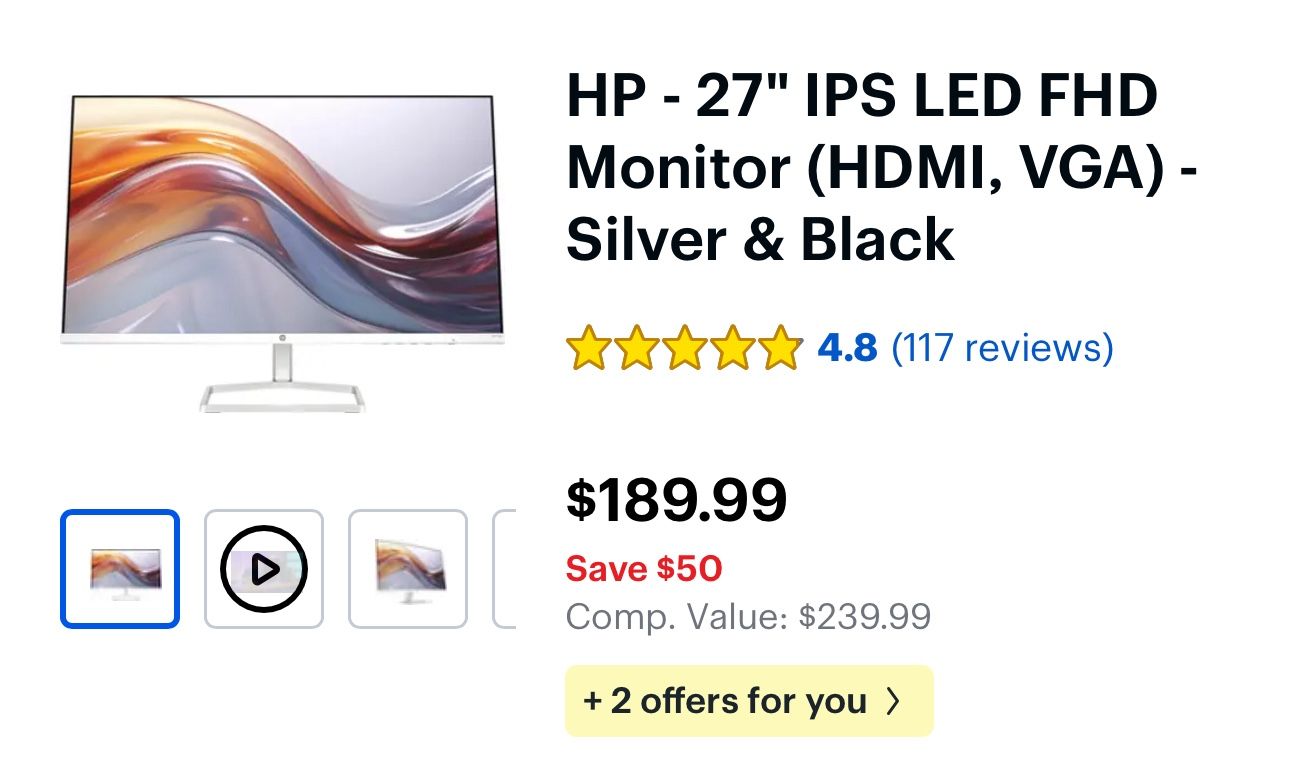 27” HP Monitor (see next photo)