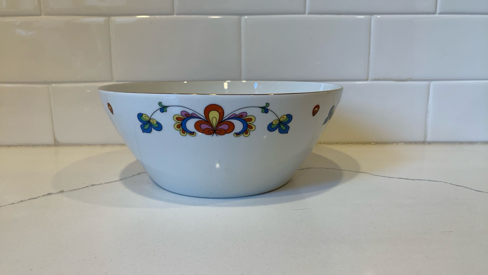 Porsgrund Farmers Rose Serving Bowl Made In Norway