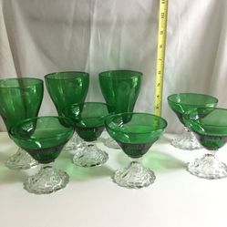 Vintage green glass Boopie Berwick Bubble desert glassware.