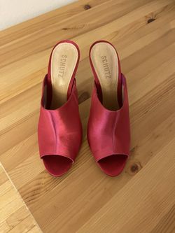 Red Satin 4” Open Toe Shutz Evening Shoes 