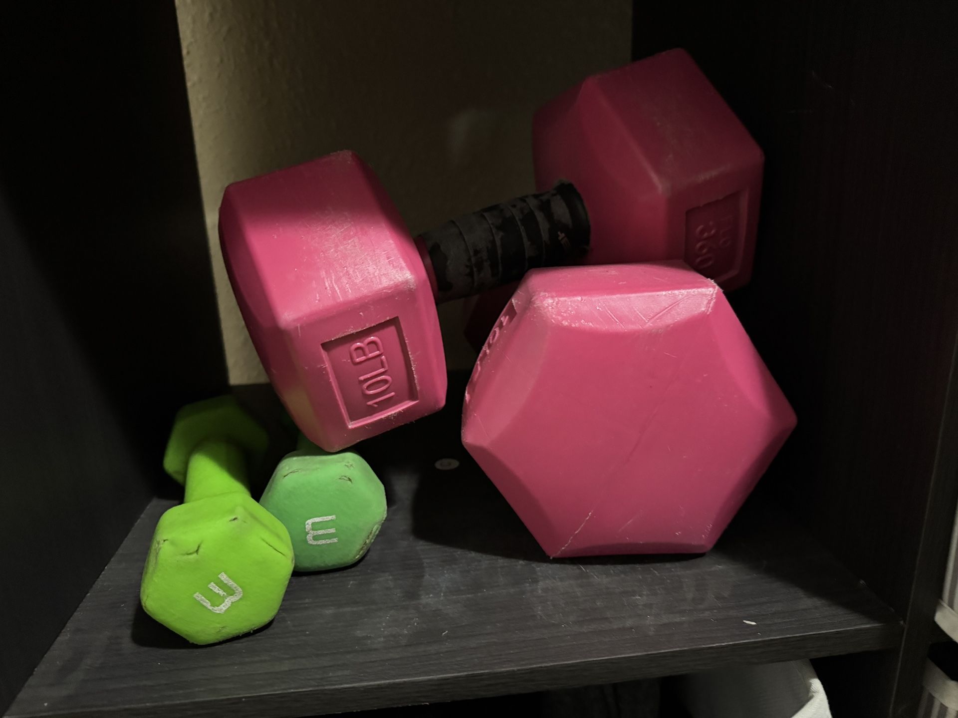 Includes a set 10 lb and set 3 lb weights. All 4 for $20