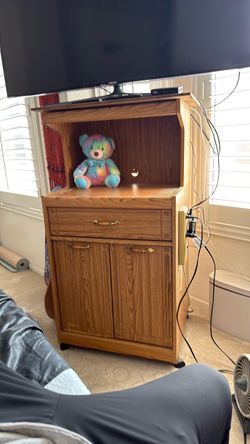 Honey Oak TV Stand & Utility Cart on Wheels