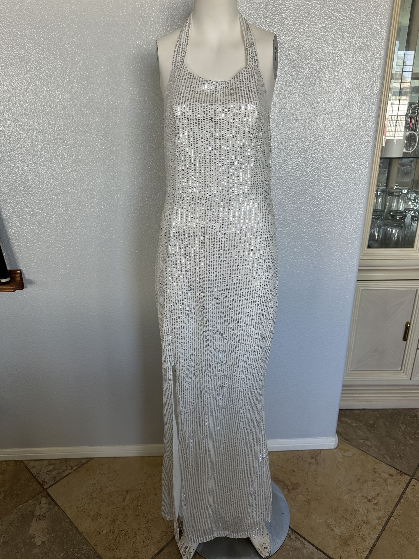 Women Long Party Dress Sexy Backless Sequin Dress Size M