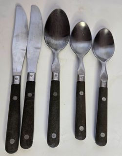 Washington Forge Mardi Gras Wood Handled Stainless Steel Flatware 70's