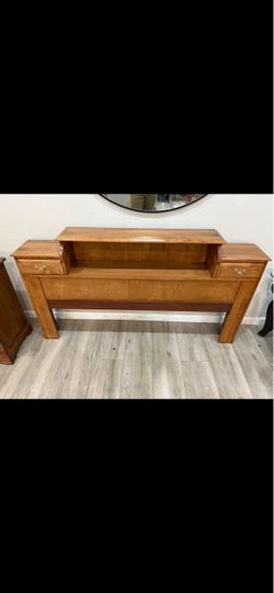 Vintage Full Queen Headboard with Built-In Nightstands – Solid Wood