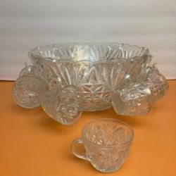 VINTAGE 12" ARLINGTON Crystal Punch Bowl & Cups