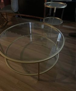 Round Glass and Gold Coffee Table Set