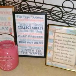 3 Beach Pictures Plus Jar Candle Holder! 