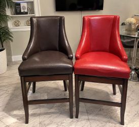 Set of 2 Leather Swivel Bar Stools