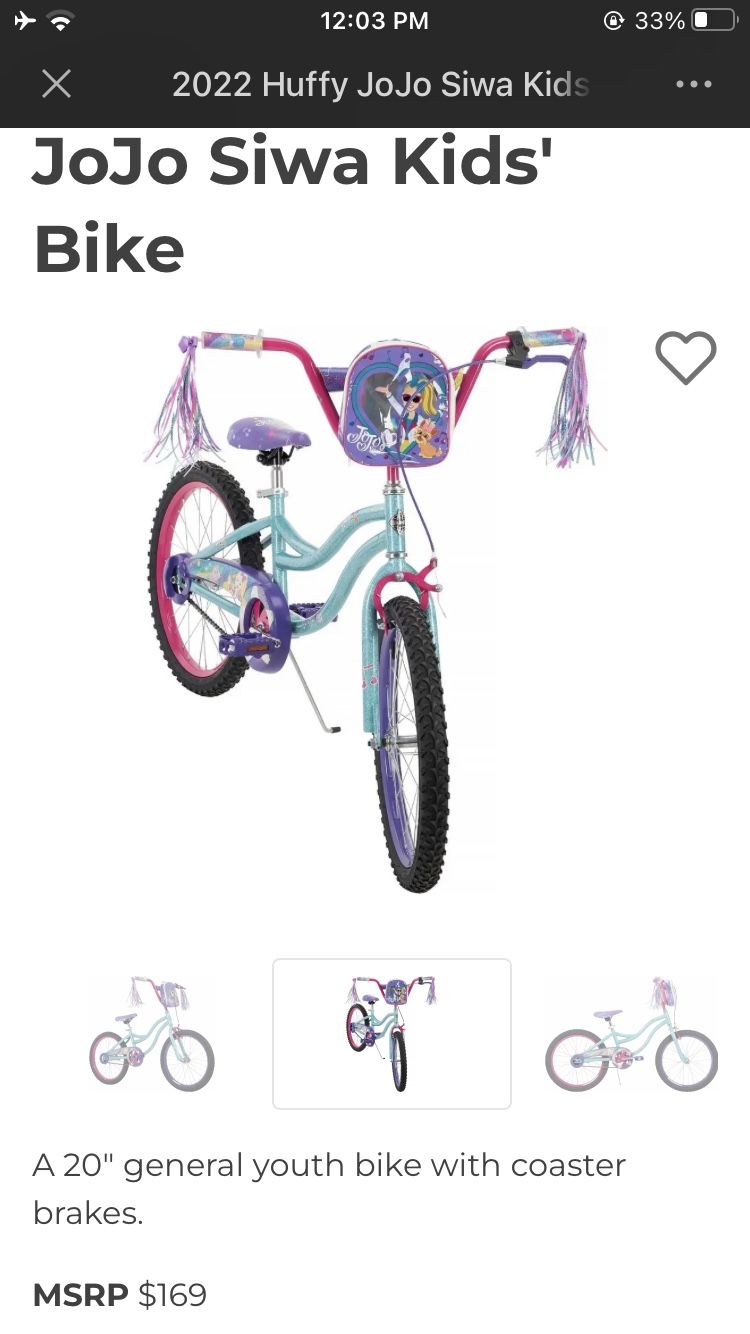 Huffy JoJo Siwa 20 Kid s Bike for Girls With Handlebar Bag Streamers for Sale in Lewis Center OH OfferUp