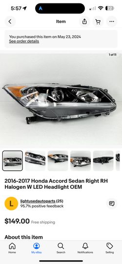 2016-2017 Honda Accord Sedan Passenger Side Headlight Oem