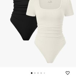 OQQ Women 2 Piece Bodysuits Sexy Ribbed Heart Neck Short Sleeve Stretch Tank Tops Bodysuits Black Beige Size Small