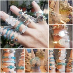 Hand Crafted Gemstone And Glass Or Crystal Rings! Too Many Gemstones To List But A Few Are Moonstone, Mother Of Pearl, Blue Topaz, Blue Fluorite Etc!