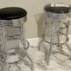 Brand new TRINITY Heavy Duty 30-Inch Backless Swivel Bar Stool for Kitchen, Garage, or Workshop, Chrome Finish with Faux Leather Seat, 2 Pack, Black