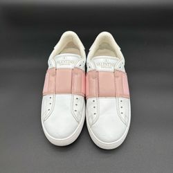 Valentino Garavani Open Sneaker in Calfskin Leather White/Water Rose 38 (US 7.5)