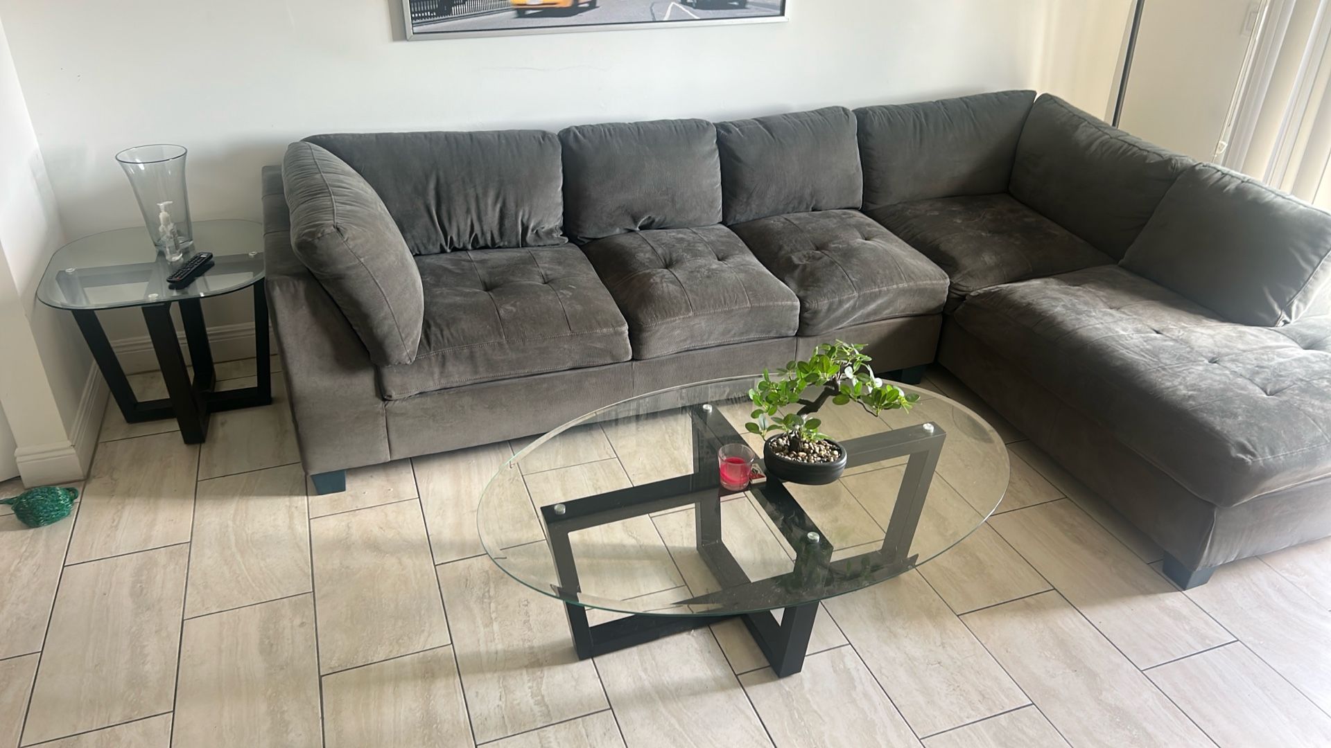 Sofa And 3 Glass Coffee Table