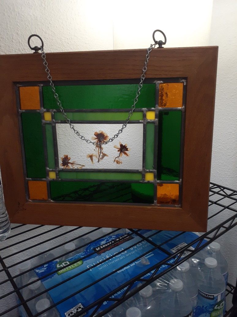 Vintage Stained Glass Wooden Pic