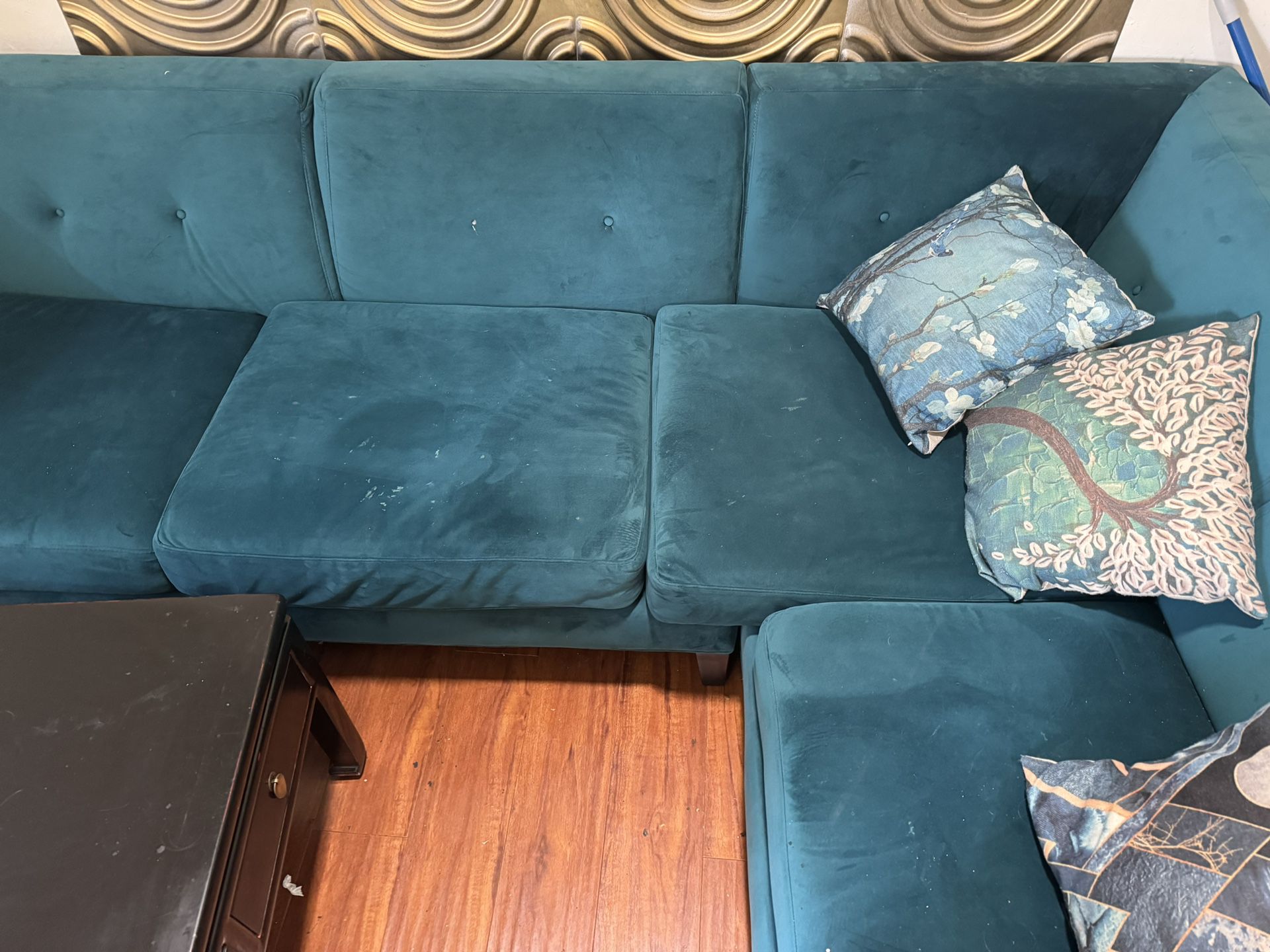 L Shaped Sofa With Upholstery Damage, Almost New Frame 