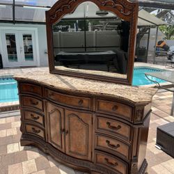 Ledelle Dresser and Mirror. I Can Deliver.Made of veneers, wood, resin and natural marble