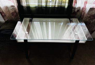 Glass Desk W/wood Legs From Home Depot