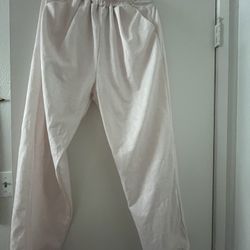 Light Pink Elastic Waist Long Pants - Size M, Stylish and Cute