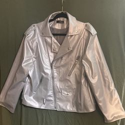 Silver Vegan Leather Motor Cycle Jacket Women's 3x