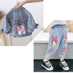 Brand New Fashion Cartoon Denim Jacket & Ripped Jeans Set