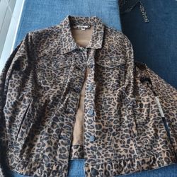 Vintage Women's Cheetah Print Denim Jacket 