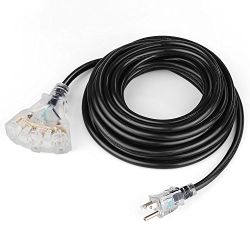 50 Ft Outdoor/indoor Power Extension Cord with Triple outlets , heavy Duty 14/3 Lighted 14gauge, 3 Prong, 15amps, UL Listed 