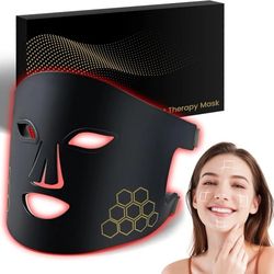 Red Light Therapy for Face, Infrared LED Face Mask Light Therapy 4 Light Waves with 850nm Near Infrared, Portable Rechargeable Red Light Therapy Mask 